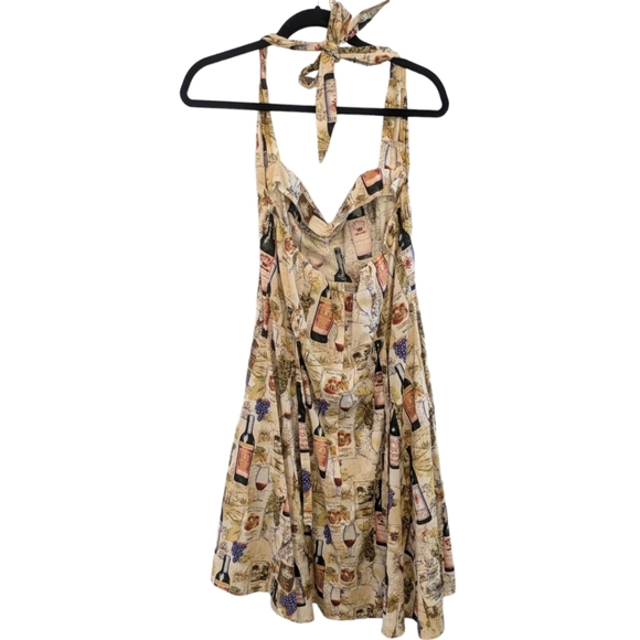 Dollz & Dames Wine Print Halter Zip Dress. XL - Picture 2 of 7